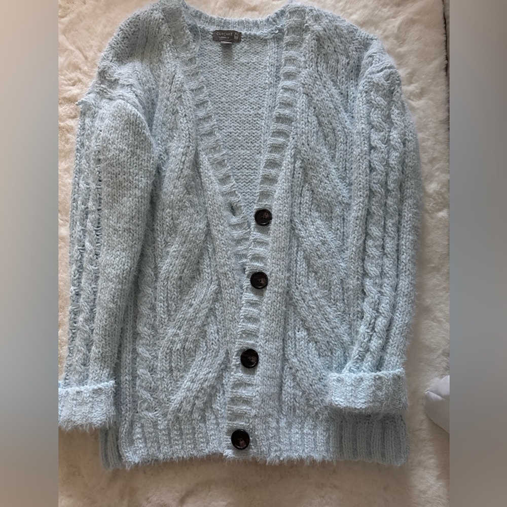 Cozy Light Blue Cable Knit Sweater